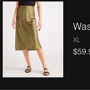 EUC Quince Olive Silk Midi Skirt